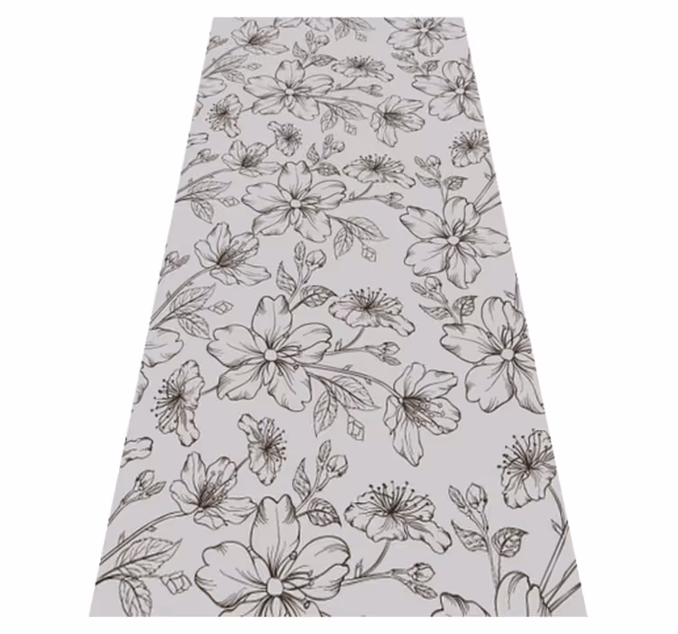 Tapis vinyle nature fleurs noires dessinées sur fond gris - TenStickers