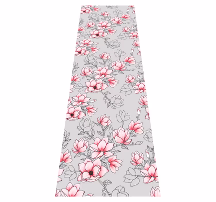 Tapis vinyle nature fleurs de magnolia sur fond argenté - TenStickers