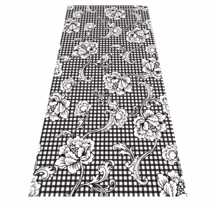 Tapis vinyle vintage motif vichy noir et blanc - TenStickers