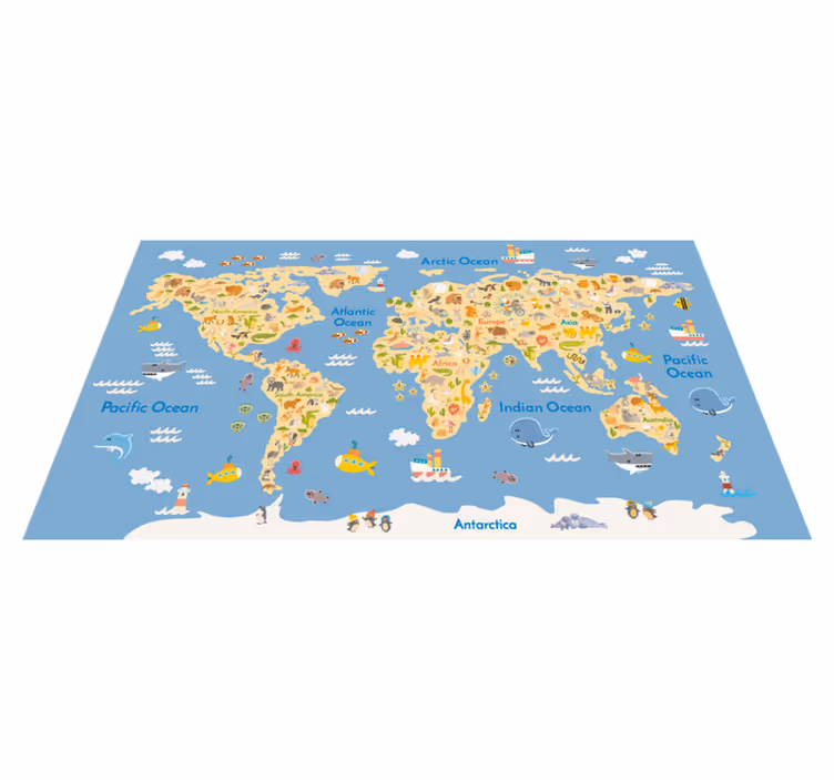 Tapis vinyle carte du monde enfants anglais - TenStickers