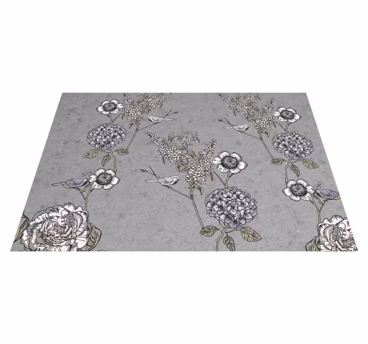 Tapis vinyle vintage branches grises avec oiseaux - TenStickers