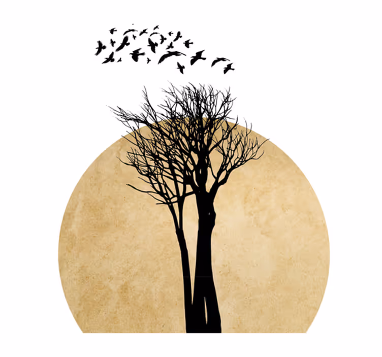 Tapis vinyle plantes silhouette d'arbres avec oiseaux - TenStickers