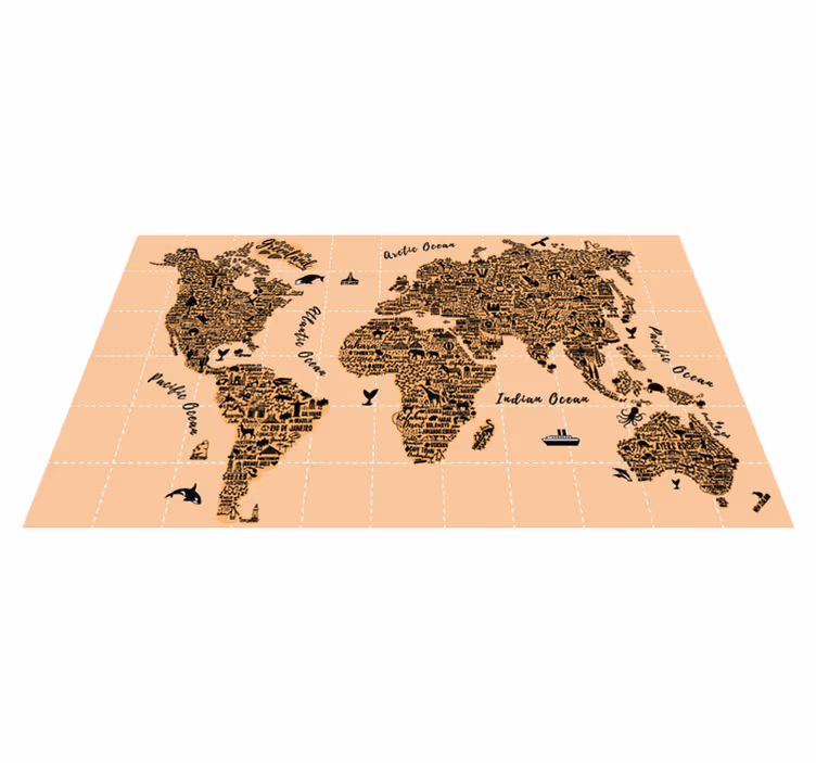 Tapis vinyle carte du monde villes - TenStickers