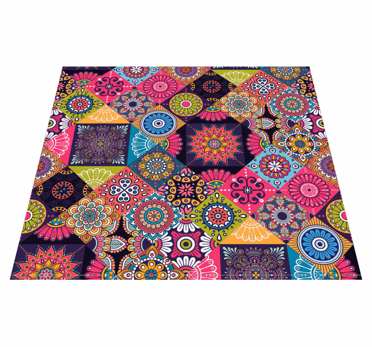 Tapis vinyle salon carreaux mandala sombre - TenStickers
