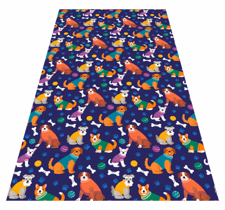 Tapis vinyle violet motif coloré de chiens - TenStickers