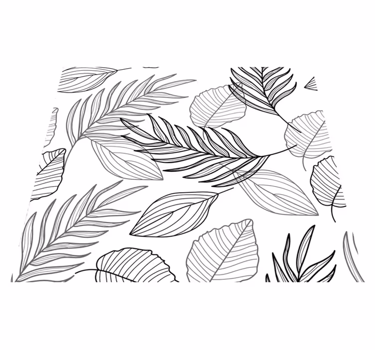 Tapis vinyle extérieur dessin de feuilles noir et blanc - TenStickers