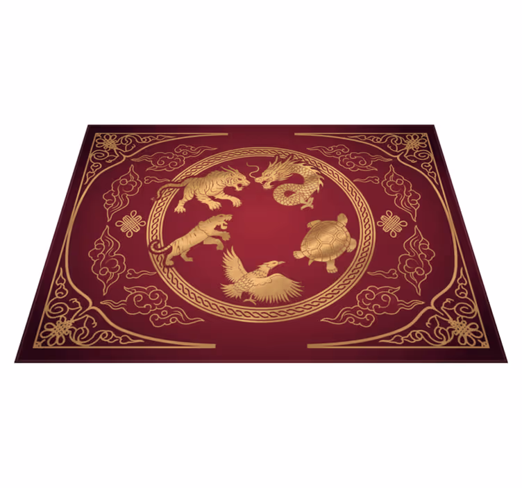 Tapis vinyle rouge dragon tigre aux quatre symboles - TenStickers