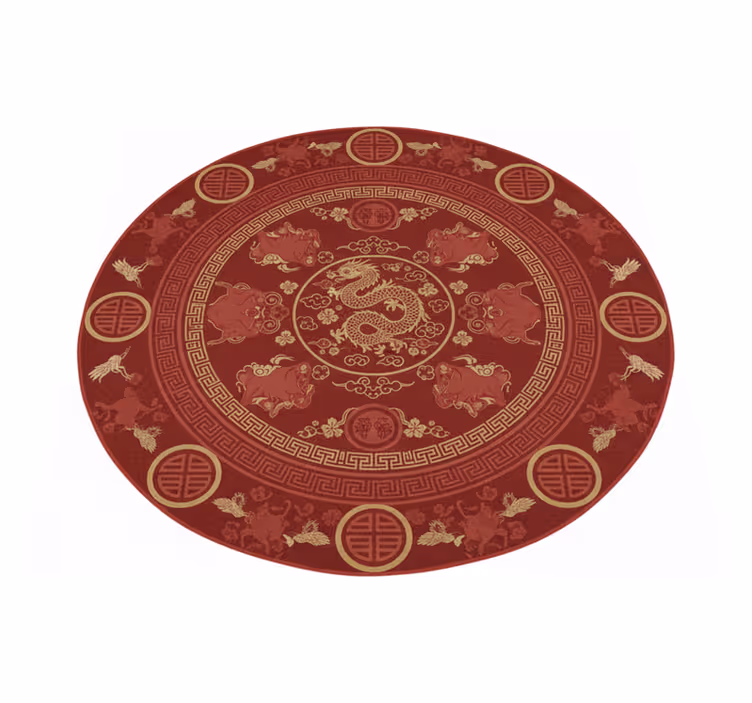 Tapis vinyle rouge motif vintage style chinois - TenStickers