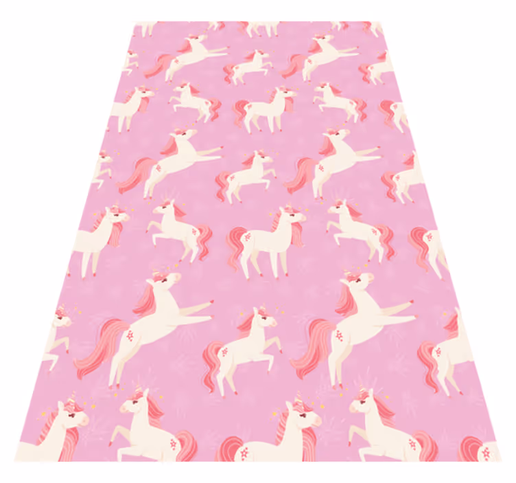 Tapis vinyle rose licornes pastel avec plantes et fleurs - TenStickers
