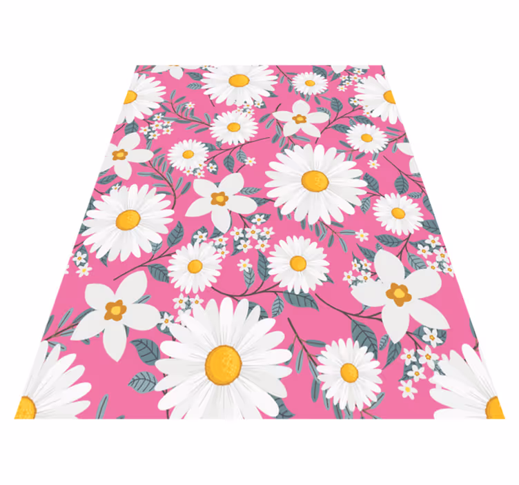 Tapis vinyle rose fond rose fleurs marguerites - TenStickers