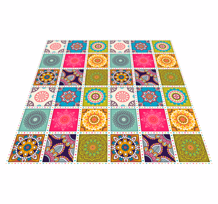 Tapis vinyle mandala motif à carreaux colorés - TenStickers