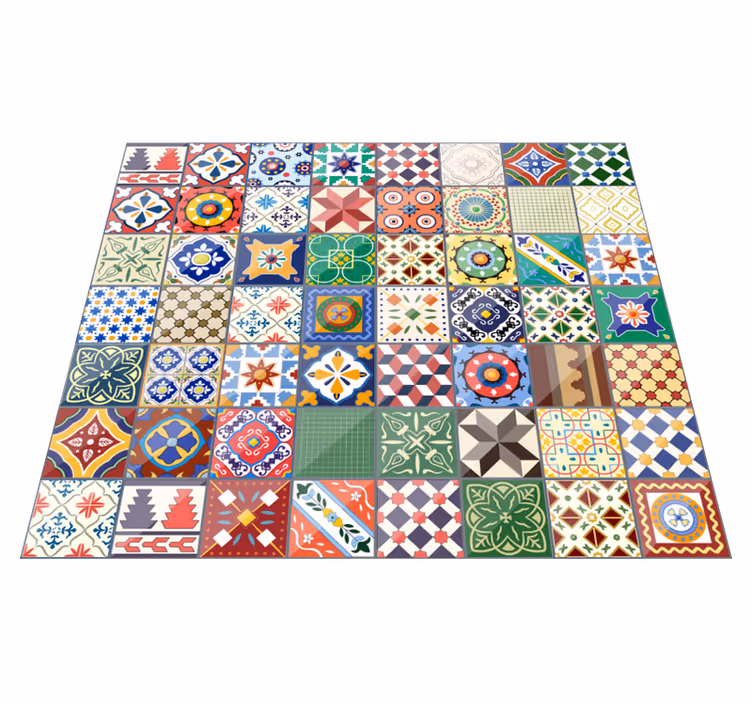 Tapis vinyle carreaux de ciment motif carrelage coloré - TenStickers