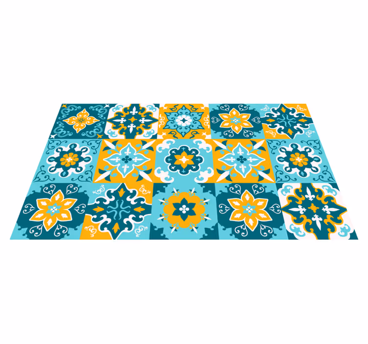Tapis vinyle carreaux de ciment effet carrelage bleu jaune - TenStickers