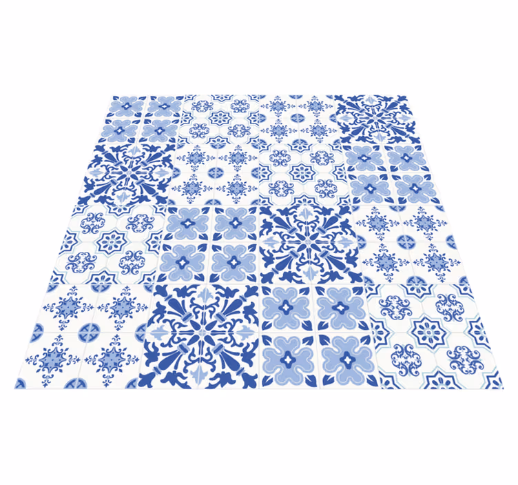 Tapis vinyle carreaux de ciment effet carrelage bleu - TenStickers