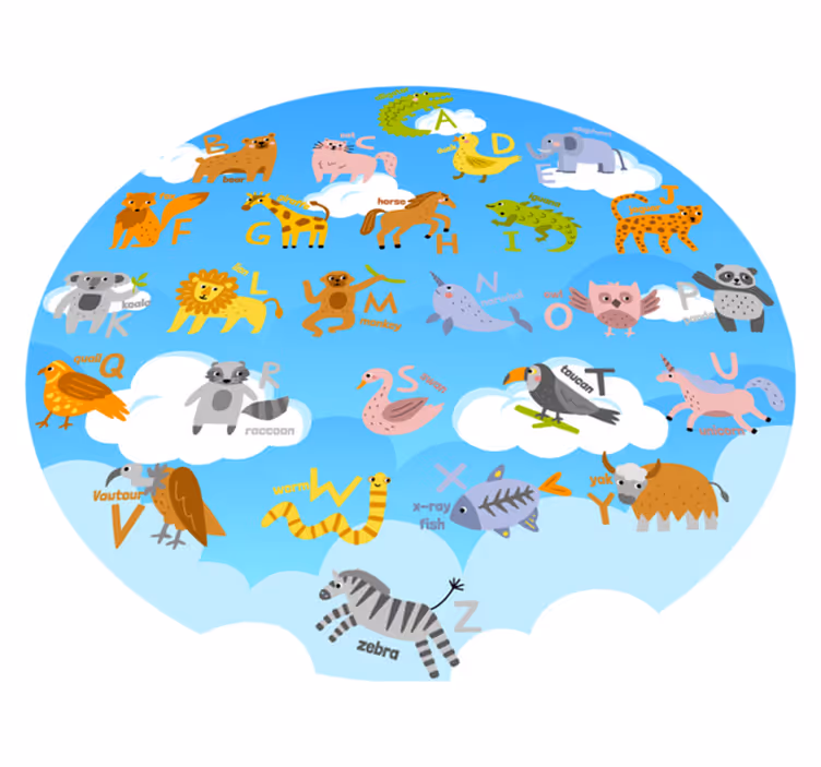 Tapis vinyle rond chambre enfant animaux alphabétiques - TenStickers