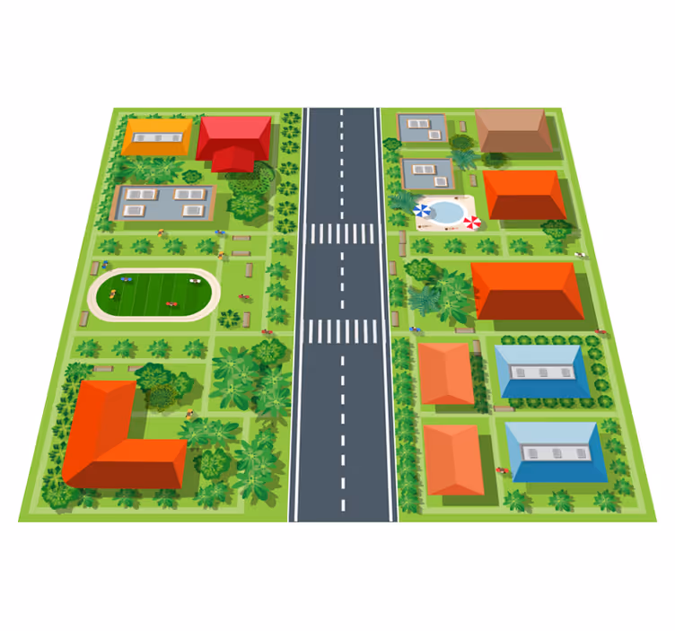 Tapis vinyle enfant paysage urbain ludique - TenStickers