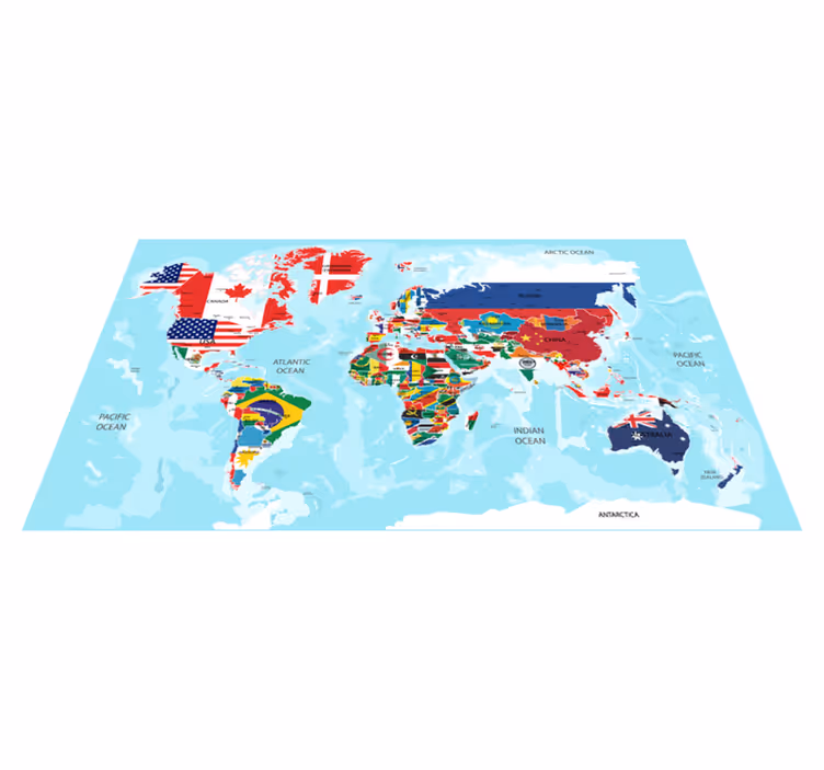 Tapis vinyle carte du monde drapeaux - TenStickers