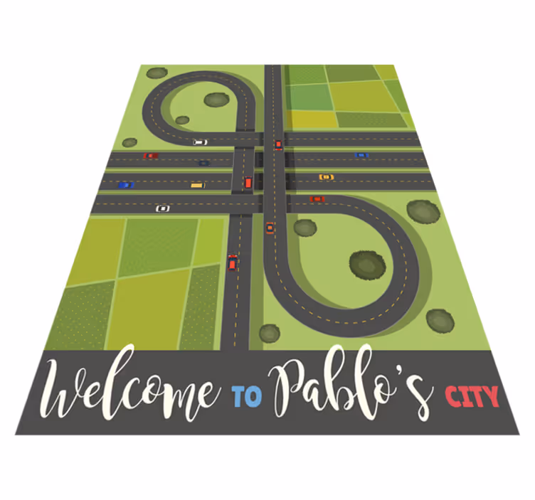 Tapis vinyle enfant ville avec prénom personnalisé - TenStickers