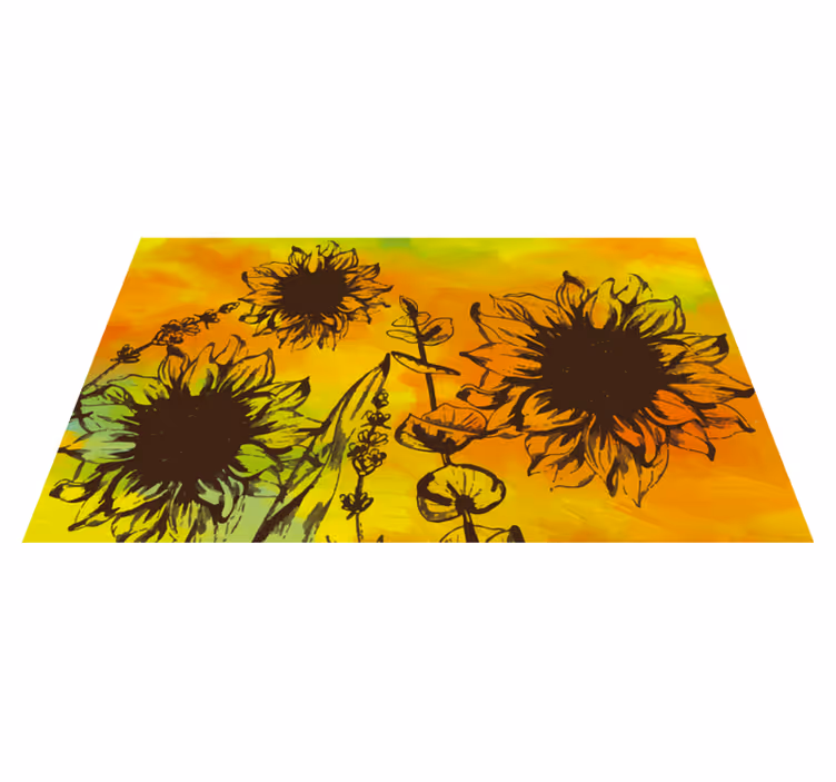 Tapis vinyle plantes croquis de tournesol - TenStickers