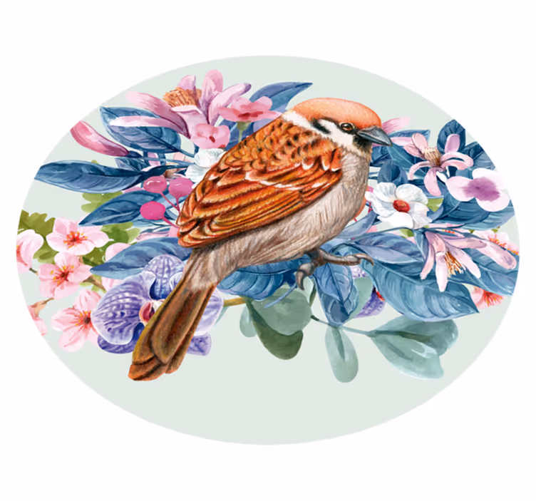 Magnifique tapis vinyle oiseau rond - TenStickers