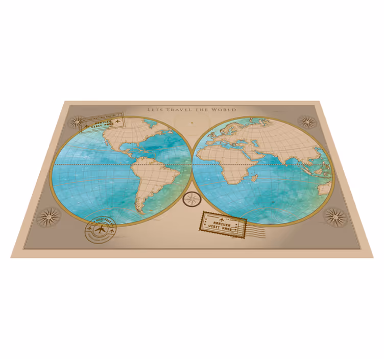 Tapis vinyle fantastique cadre vintage carte du monde - TenStickers