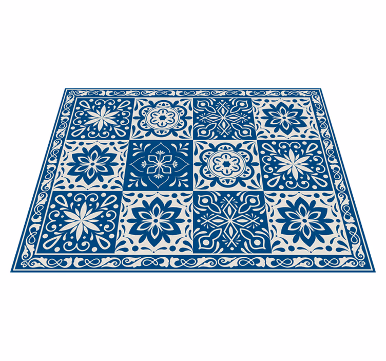 Tapis vinyle carreaux de ciment bleu et blanc - TenStickers