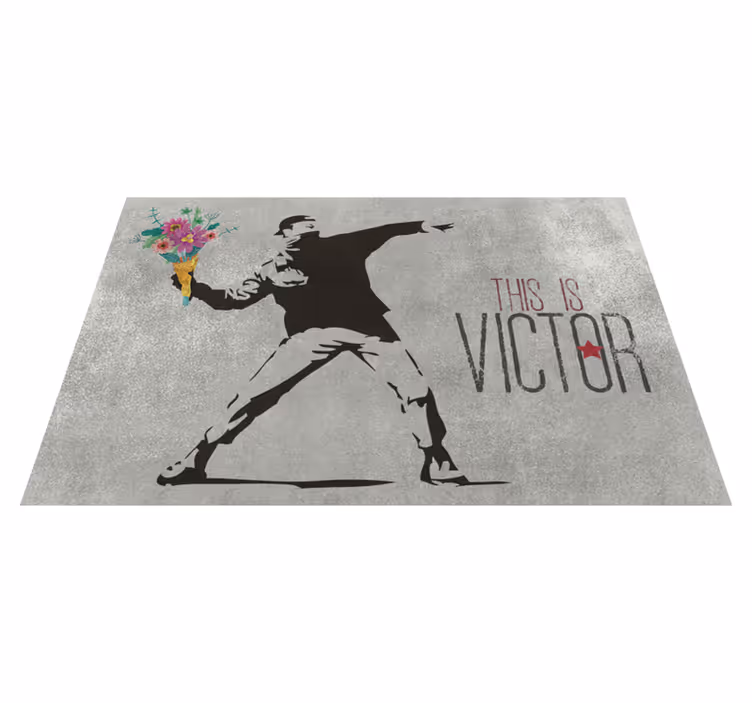 Tapis en vinyle bansky bouquet de fleurs avec nom - TenStickers