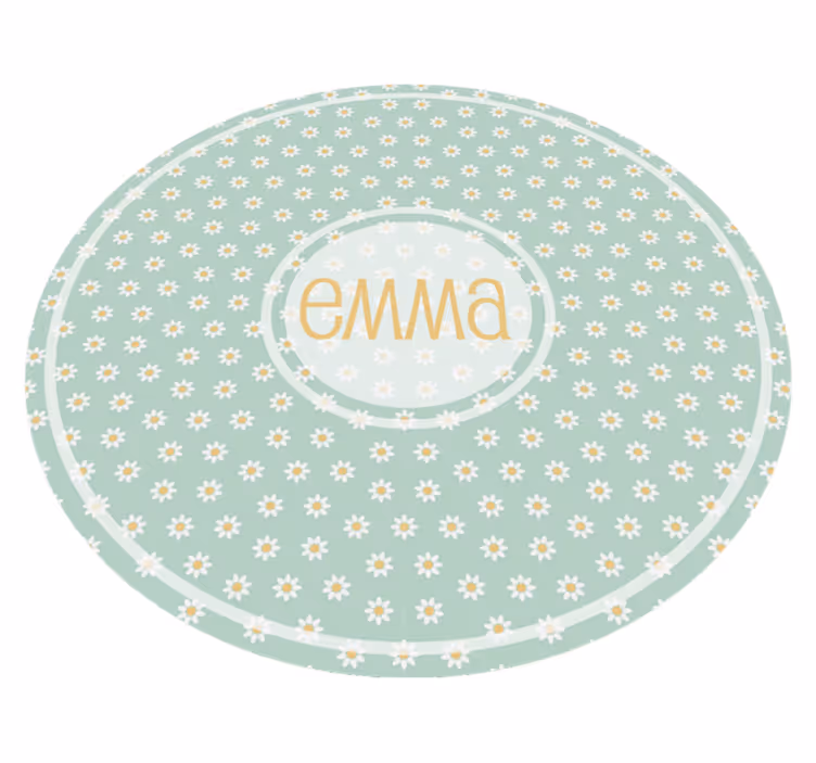 Tapis vinyle rond marguerites pour enfants avec nom - TenStickers