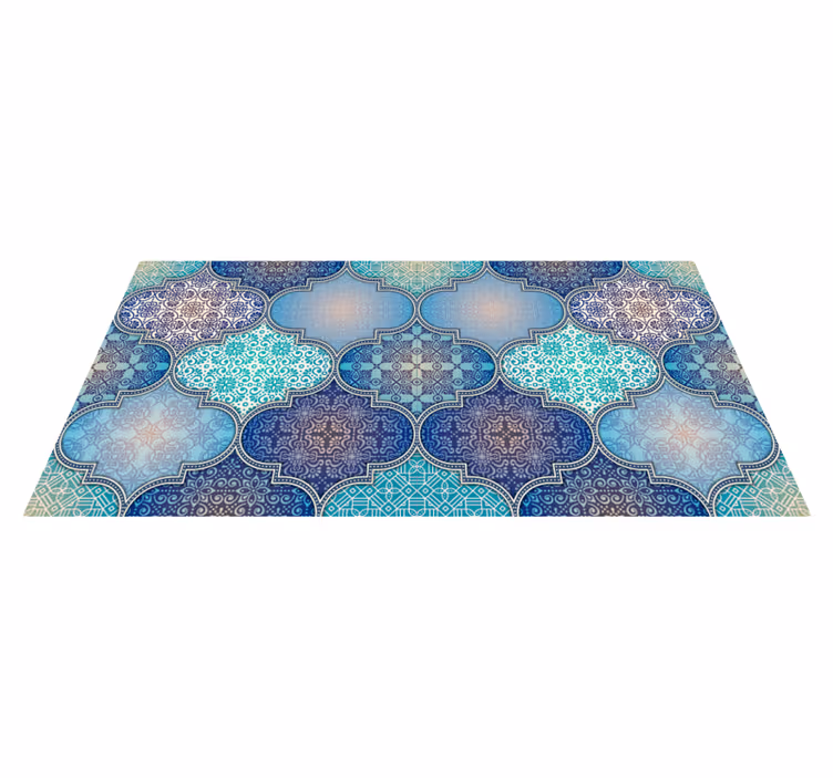Tapis vinyle carreaux de ciment motifs complexes tons bleus - TenStickers