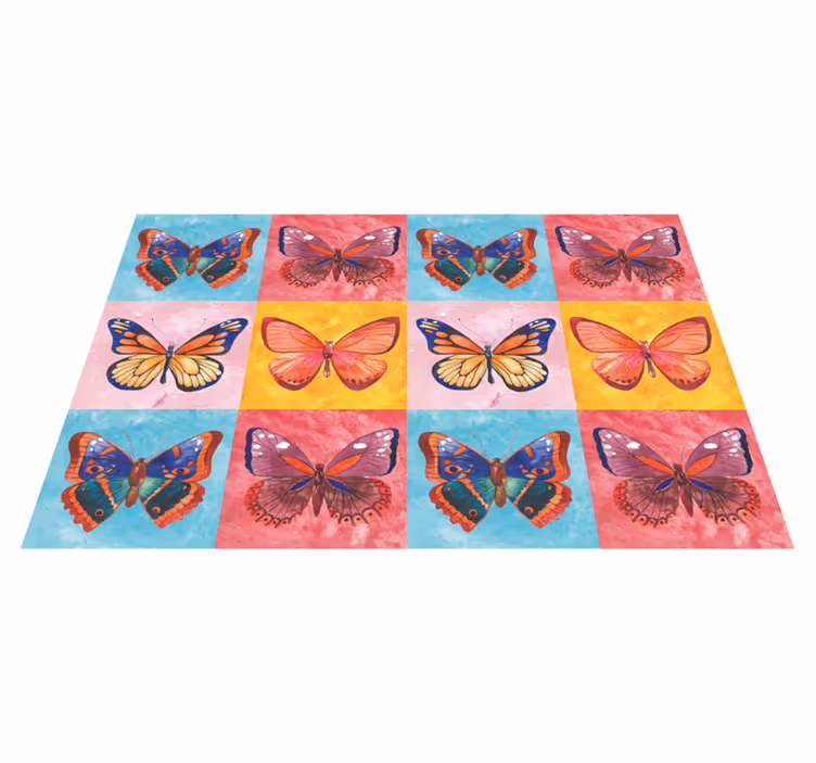 Tapis vinyle plantes tableau de papillons colorés - TenStickers