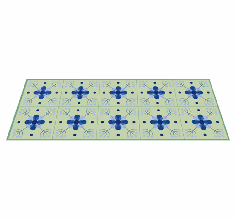 Tapis lino cuisine carreaux bleu clair et verts - TenStickers