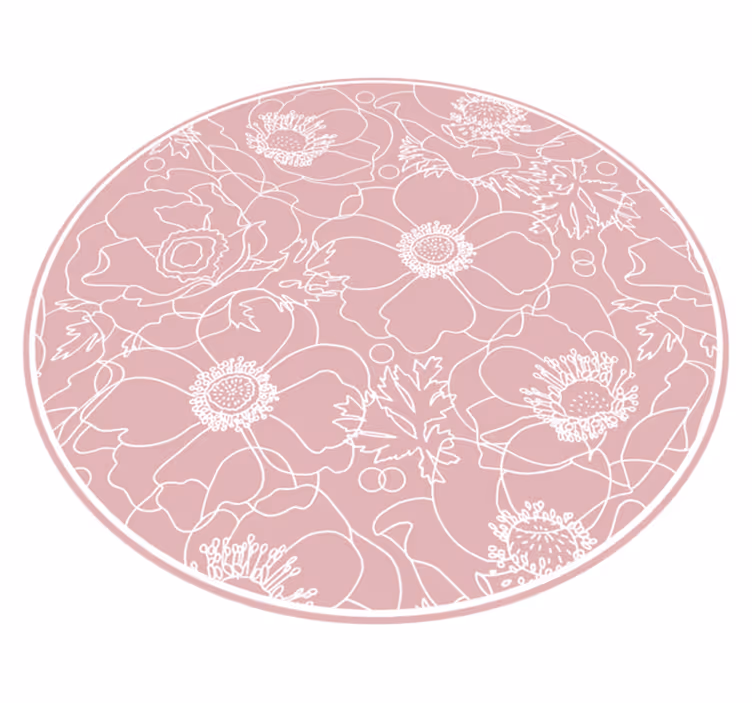 Tapis vinyle salle de bain rond motif fleurs roses élégantes - TenStickers