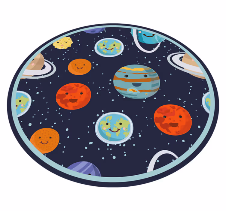 Tapis vinyle enfant cercle de planètes souriantes - TenStickers