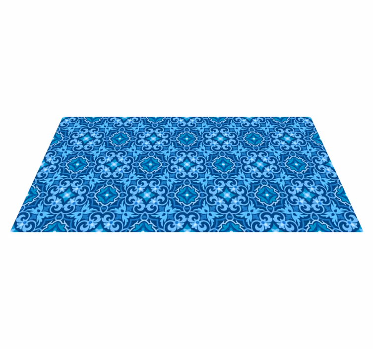 Tapis vinyle carreaux de ciment motif bleu ornemental - TenStickers