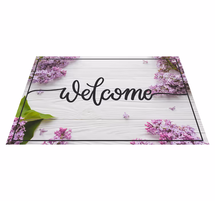 Tapis vinyle entrée effet bois de bienvenue floral - TenStickers