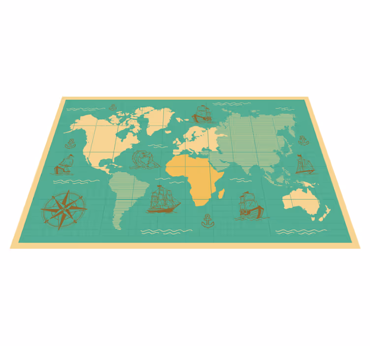 Tapis vinyle carte du monde exploration nautique - TenStickers