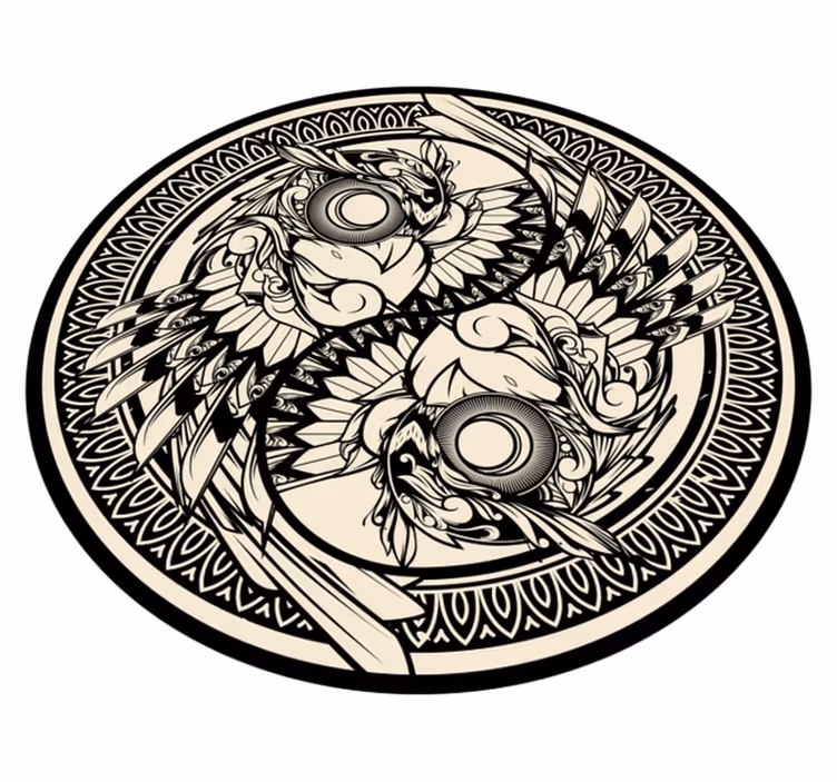 tapis vinyle chambre Ornement de doodle hibou yin yang - TenStickers