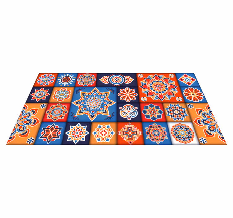 Tapis cuisine carreaux floraux colorés - TenStickers