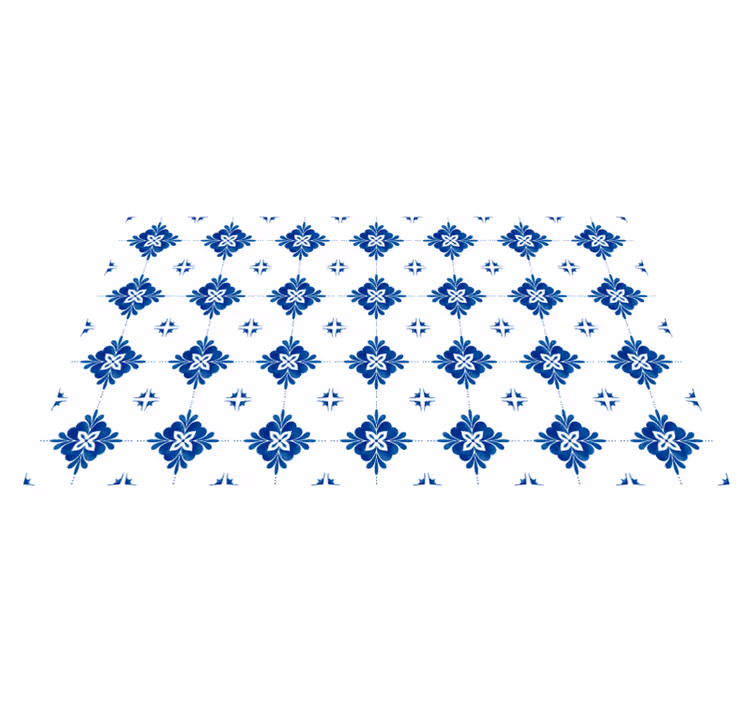 Tapis vinyle carreaux de ciment motif floral bleu - TenStickers