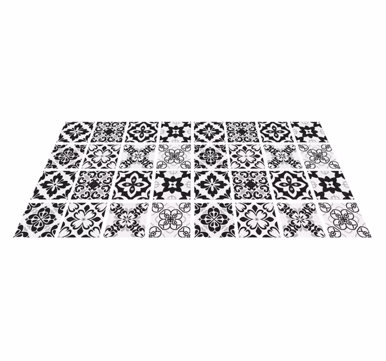 Tapis vinyle cuisine carreaux de ciment moderne noir blanc - TenStickers