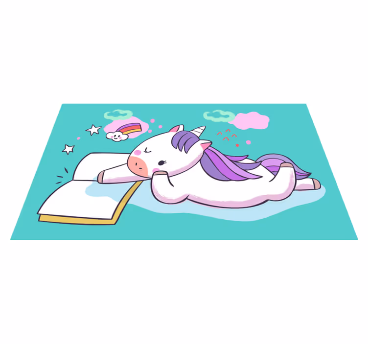 tapis vinyle animal Bébé licorne lecture - TenStickers