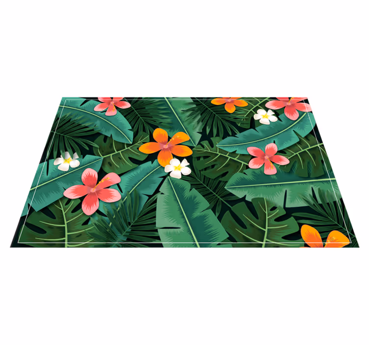 Tapis vinyle salon fleurs et feuilles jungle tropicale - TenStickers