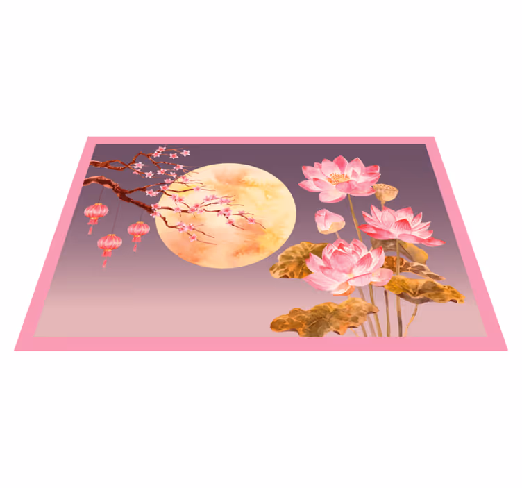 Tapis vinyle salon Scène de nuit de lotus - TenStickers