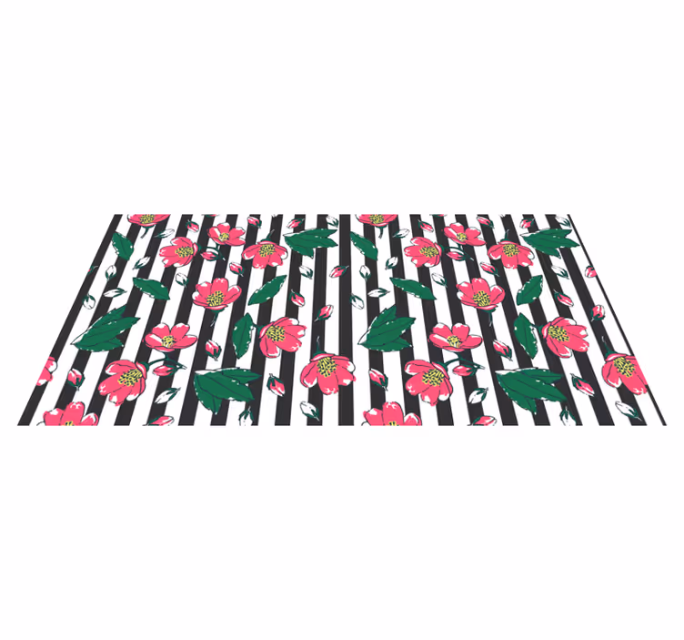 Tapis vinyle cuisine Fleurs noires et blanches - TenStickers
