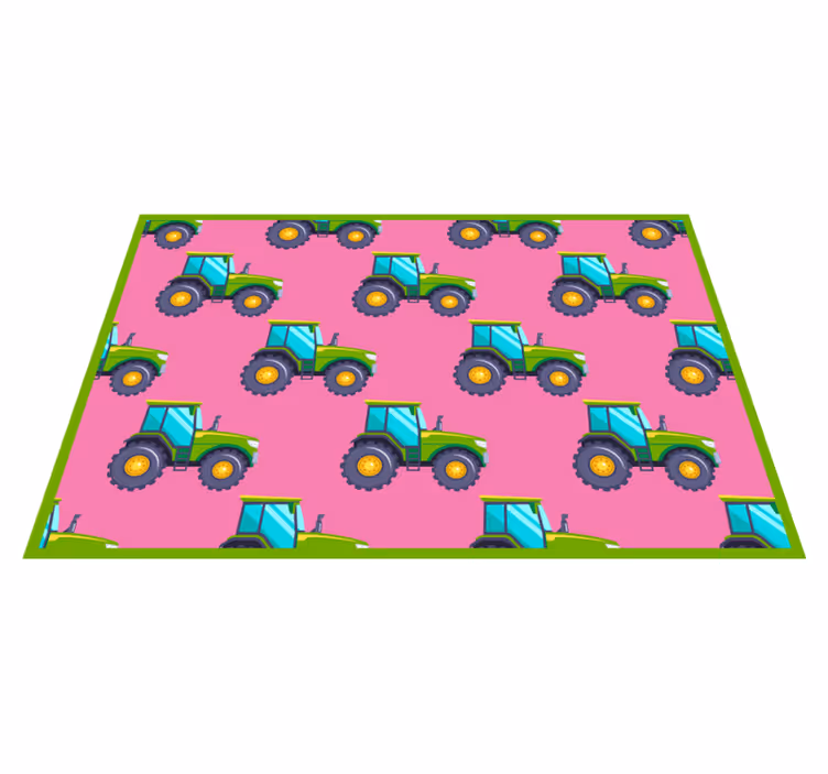 Tapis vinyle pour enfants tracteurs sur fond rose - TenStickers