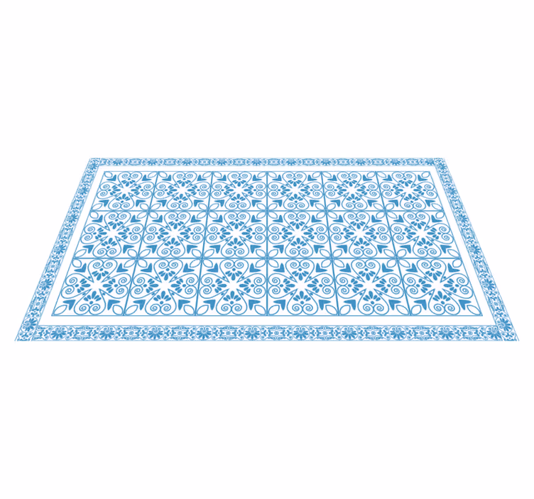 Tapis lino cuisine carreaux bleus ornementaux - TenStickers