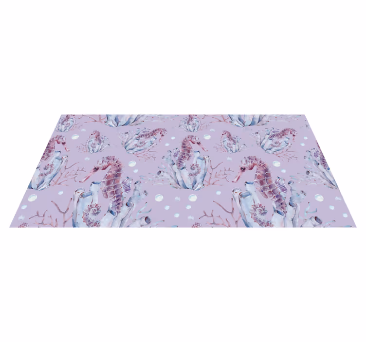 Tapis vinyle salle de bain motif corail hippocampe - TenStickers