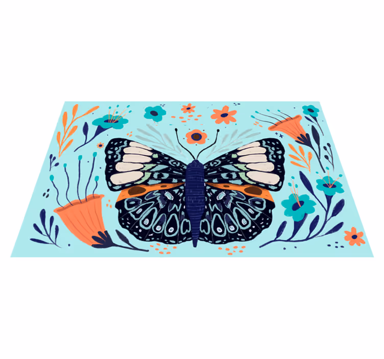 Tapis vinyle plantes détails de papillons colorés - TenStickers