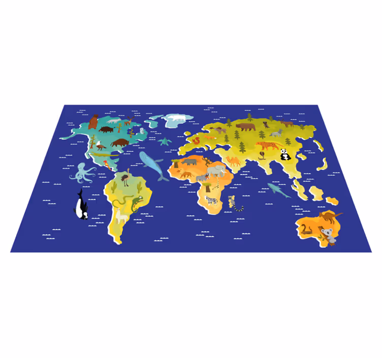 Tapis vinyle carte du monde motif animalier coloré - TenStickers