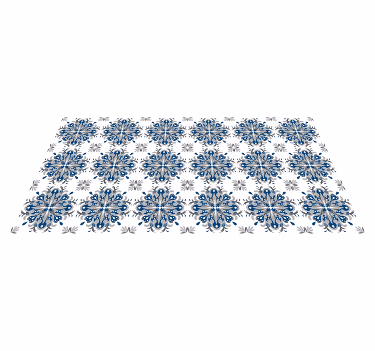 Tapis mosaique vinyle fleurs bleues élégantes - TenStickers